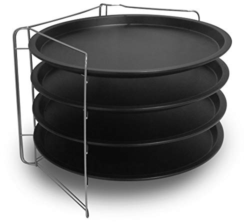 FORMEGOLOSE, Set de 4 plaques à pizza Ø 32 cm + 1 grille à poêles, Acier avec revêtement antiadhésif, Noir, Model B