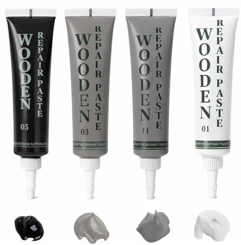 Laminate Floor Repair Kit, Grey Black White Wood Filler for Scratches | Oak Touch Up Filler Wood Putty for Cracks Holes Stains on Wooden Cabinet, Floors and Doors, Laminate Worktop Repair Kit