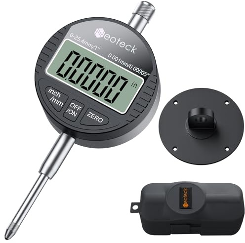 Neoteck Digital Messuhr 0,001mm/0,00005''Digital Messtaster 0-25.4mm/1'' Digital Indikator Messgerät Nullstellung abnehmbar Deckel für Labor Werkstatt 3D Drucker - Schwarz