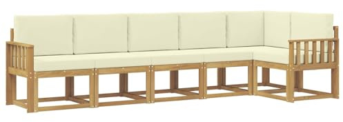 vidaXL Outdoor-Sofagarnitur mit Kissen 6 pcs Weiß und Creme Polyester, Garten, modernes, wetterfestes Ecksofa, Sitzgelegenheit für draußen, Terrassenmöbel, entspannendes Set