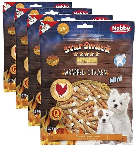 Nobby STARSNACK Barbecue MINI Wrapped Chicken 375 g (Packung mit 4)