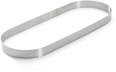 De Buyer - Cercle à tarte oblong VALHORNA en inox perforé - 31 x 11 x 2 cm - Fabriqué en France, Technologie AIR SYSTEM, Micro-Perforations pour Cuisson Rapide et Homogène pour Résultats Croustillants