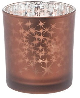 Riverdale Windlicht aus Glas seidenmatt mit Sternen Silber / Rostbraun - 8 cm - Teelichtglas - Weihnachtsidee - Geschenkidee - Weihnachtsdeko - Wichtelgeschenk - Advent