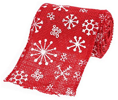 Healifty Juteband Sackleinen Band Schneeflocken Muster Wickelstreifen Tischläufer für DIY Handwerk Vintage Hochzeit Weihnachten Deko 10x300cm (Rot und Weiß)