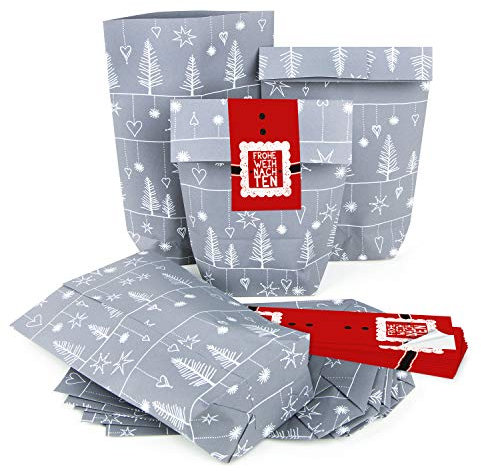Logbuch-Verlag 50 Tüten Frohe Weihnachten Kunden give-away Geschenkverpackung weihnachtlich Beutel Geschenke verpacken Mitarbeiter Kollegen rot grau schwarz weiß