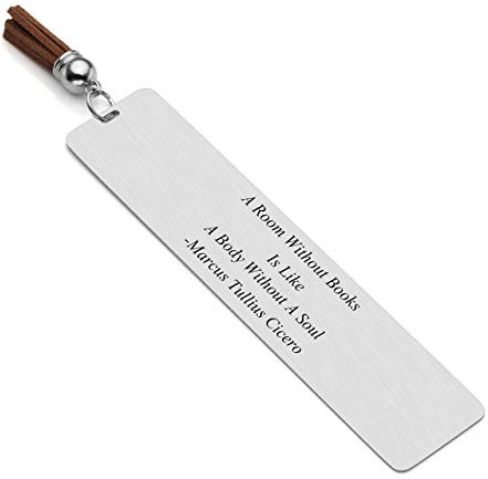 Zysta Personalisiert Gravur- Edelstahl Lesezeichen Bookmark Buchzeichen mit Quasten Rechteckig Handgefertigt Buch Zubehör (Braun)