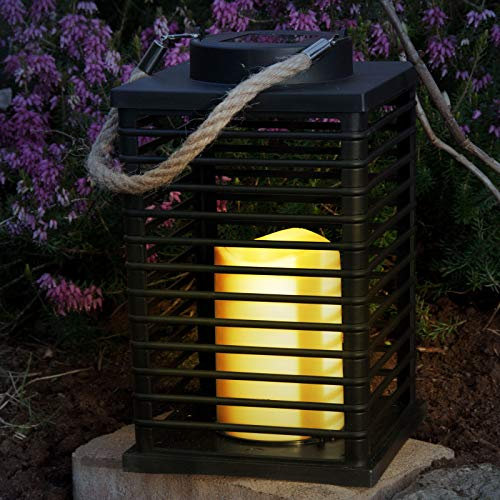 Grafner® LED Solar Laterne mit Kerze | täuschend echt | mit Flacker-Effekt | zum hängen oder stehen | Hängelaterne