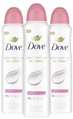Dove Advanced Care Antiperspirant Deodorant Spray Powder Soft 3 Count to help skin barrier repair after shaving 72 hour antiperspirant deodorant for soft underarms with boosted ceramide levels 3.8 oz