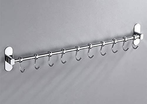 Wall Mounted Utensil Rack,Kitchen Utensils Rack Mugs Hooks Wall Mounted Hanging Rail Rack With 10 Hooks Hanging Rack For Kitchen Utensils Pots And Pans Kitchen Cookware Bar Bathroom Towels.60 Cm