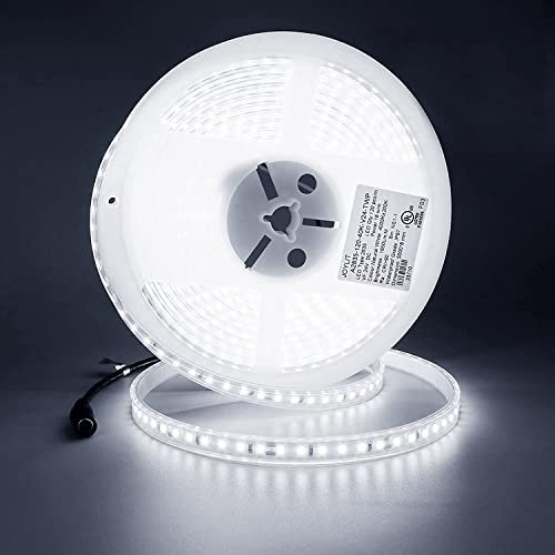 JOYLIT 24V Ruban LED 5M Exterieur 126LEDs/M 6000K Blanc Froid 10000LM, CE UL ProLED CRI 92+ 2835 SMD 18W/M Super Lumineux IP67 Étanche Bande LED Pour Maison, Commercial (Nécessite Aliment 24V 90W)