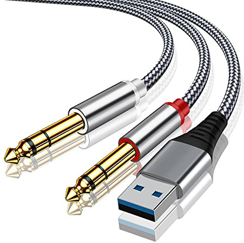 USB to dual 6.35 mm 1/4 inch stereo splitter Y-cable,USB to 6.35 mm left and right channel split cable, suitable for laptop link amplifiers, speakers, 6.6FT Note:Not Applicable Truck,TV USB Ports1