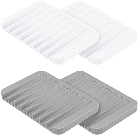 MOGADEE® 4 Stück Seifenschale Silikon, Seifenschale mit Ablauf, Seifenhalter Silikon für Badezimmer Dusche Rutschfreies Design Seifenablage für Bad Küche Zähler