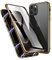LONYAN Compatible with iPhone 12 Pro/iPhone 12 Case, Magnetic Adsorption Protective Hard Case Front and Back Tempered Glass Full Screen Coverage One-Piece Design Flip Cover (Gold)