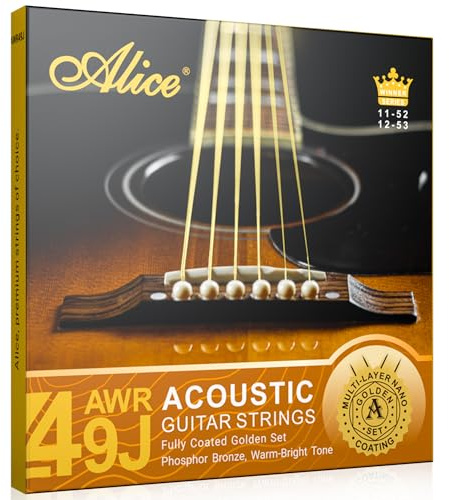 Alice Acoustic Guitar Strings 6 String Set | Designed for Professional Concerts | Multi-layer nano-coating | Fully Coated Golden | Phosphor bronze for Classic Warm and Bright tone | Super Light 1 Pack