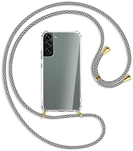 mtb more energy® Handykette kompatibel mit Samsung Galaxy S22 5G (SM-S901, 6.1'') - Fancy Fishnet/Gold - Smartphone Hülle zum Umhängen - Anti Shock Full TPU Case