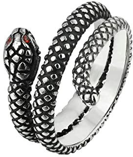 Stfery Siegelring Herren Edelstahl, Verlobungsring Männer Schlange Statement Ring zum Valentinstag Silber schwarz, 54 (17.2)