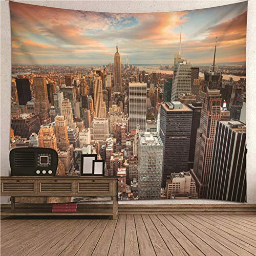 EHOMERY Wandteppich Psychedelic XXL Asiatische Wanddekoration Mehrfarbig Stadtlandschaft Wandbehang Uni Großes Wandtuch Wandschmuck Groß Schlafzimmer Wohnzimmer Wanddekoration 150X150Cm