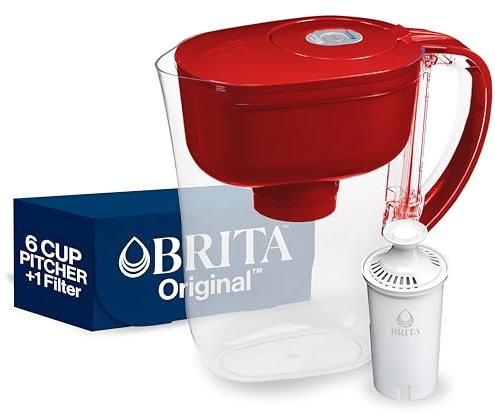 Brita Water Filter Pitcher for Tap and Drinking Water with 1 Standard Filter, Lasts 2 Months, 6-Cup Capacity, BPA Free, Red