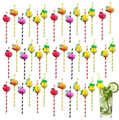 40 Stück Cocktail-Strohhalme, lustige hawaiianische tropische Party-Strohhalme, biologisch abbaubar, Sommerparty-Getränke-Dekorationen, Papier-Strohhalme, Für kalte Getränke, Saft (zufällige Farbe)