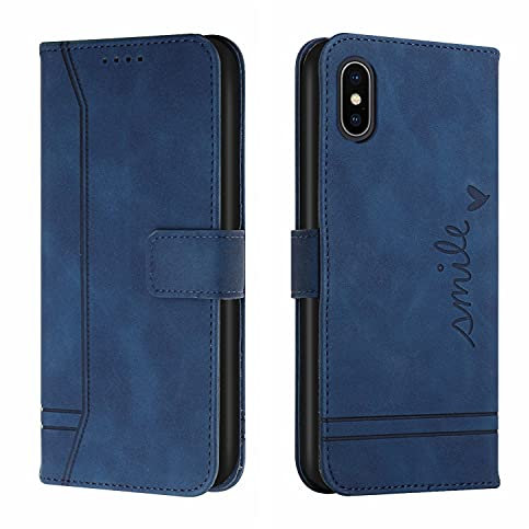 Trugox Handyhülle für Apple iPhone X/iPhone XS Hülle Klappbar Klapphülle mit Kartenfach Handytasche Handy Schutzhülle Tasche Leder Wallet Flip Case Slim Book Cover - Blue