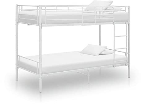Hommdiy Etagenbett Kinderbett Hochbett Metallbett Bett Stockbett Bettgestell Doppelstockbett Schlafzimmer Kinderzimmer Weiß Metall 90×200 cm
