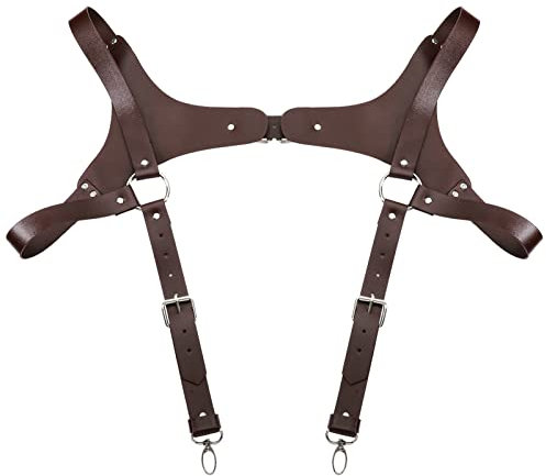 iEFiEL Stylish Punk Holster Bag PU Leather Underarm Strap Wallet Double Shoulder Armpit Bag Harness Pocket Cosplay Costume #7 Brown One Size
