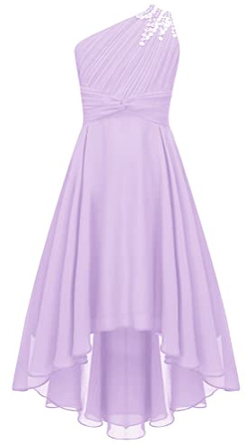 Aislor Enfant Fille Robe de Princesse Cocktail Une Épaule Strass Robes de Cérémonie Fete Fille Robe de Demoiselle d'honneur Carnaval Chic Lavande 15-16 Ans