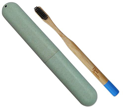 1 Adult Bamboo Toothbrush & 1 Wheat Straw Case (Green Case)