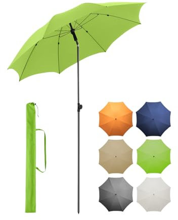 FARE Sonnenschirm Gr. M - 180 cm Durchmesser - UV-Schutz 50+ für Balkon Garten Terrasse Sommer - Titan-Finish Knickvorrichtung Drehfeststeller inkl. Tragetasche (grasgrün)