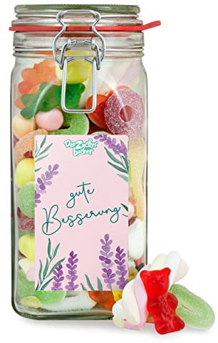 Gute Besserung Süßigkeitenglas – kunterbunter Süßigkeiten-Mix, Gute Besserung Geschenk für Freunde und Familie