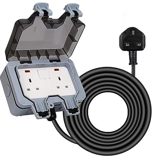 Ykgutilu Weatherproof Outdoor Socket IP66 with 3M Extension Lead, Wall Electrical Outlets Box Switched Exterior Socket Indicator Light for Bathroom Garden Garage Yard, NCKOI1731332TKRUPO