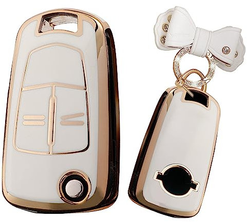 TECART Coque de clé Pliable en TPU Souple pour Opel Corsa Astra Porte-clés Accessoires Protecteur 2 Boutons, Blanc, 2 Button