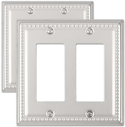 ZILLSEA 2-Pack Double Decorator Wall Plate, Metal Outlet Cover Plate for Receptacle, GFCI Outlets, Dimmer Switch, Decorative Satin Nickel Finish, Midsize, 4.96''*4.88''