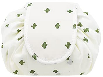 ONEGenug Trousse de maquillage en velours avec cordon de serrage pour femme paresseuse, Cactus blanc.