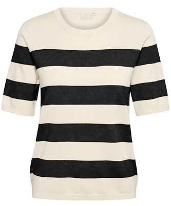 KAFFE Strickpullover KAlizza Damen Strickpullover Kurzarm Streifen Lässig Casual Rundhals Pullover Gestreift Black/Turtledove Bold Stripe XXL
