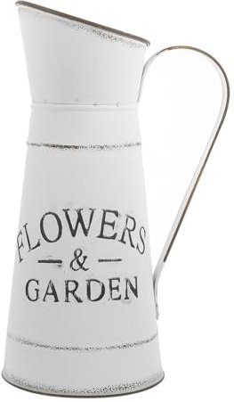 IMIKEYA 1Pc Flower Jug Vase, Desktop Iron Vase Vintage Kettle Tin Cans French Bucket Metal Pot Flowers Floral Pitcher Holder White for Home Decorative
