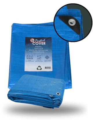 Perfect Cover Telone Impermeabile Per Esterno - Telo Di Copertura Con Occhiellato - Anti-Uv - Telo Protettivo Multiuso Per Mobili Da Giardino, Barche, Legno, Piscina, Auto - 12x15m 150 g/m², Blu