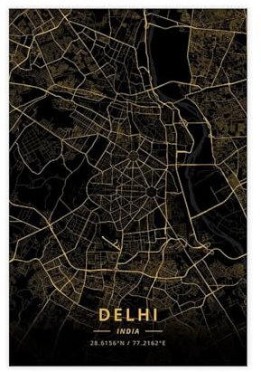Delhi Indien Stadtkarten-Poster, Leinwand-Poster, Wandkunst, Dekordruck, Bild, Gemälde für Wohnzimmer, Schlafzimmer, Dekoration, ungerahmt, 50 x 75 cm