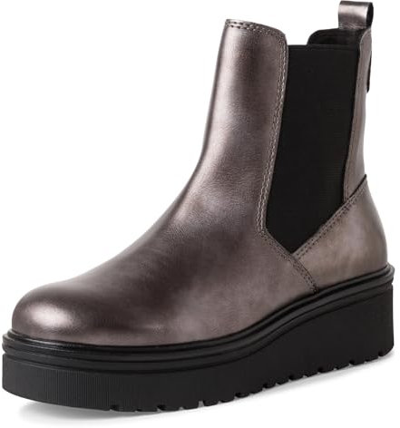 MARCO TOZZI Damen Chelsea Boots mit Plateau mit Reißverschluss, Silber (Gun Metal), 41 EU