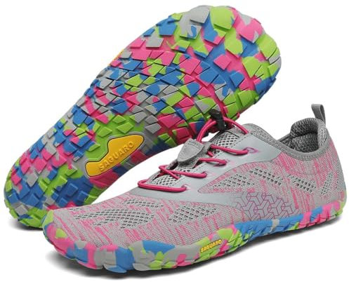 SAGUARO Chaussures Minimalistes Barefoot Homme Femme Chaussures Aquatique Respirant Antidérapant pour Trail Fitness Marche - Orteils Larges et Zéro Drop Semelles, Rose, 38 EU