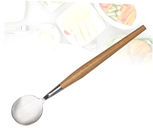 OUNONA Edelstahllöffel Mit Holzgriff Salatlöffel Als Schaufel Multifunktional Für Lebensmittel Wie Salat Brei Suppe Zum Servieren Im Haushalt Und Geschäft
