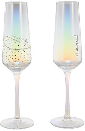 Pavilion Gift Company - 8-Ounce Iridescent Glass Champagne Flute Set, Toasting Glasses, Wedding Glasses, 1 Count, Pack of 2, 2.75” x 2.75” x 10”
