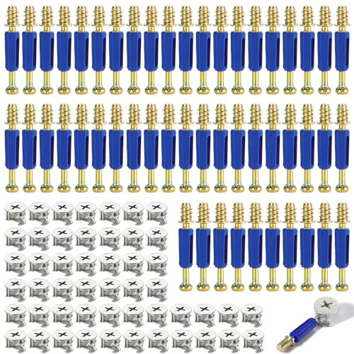 50 connettori eccentrici per mobili, connettori per mobili, connettori per armadi, viti per mobili, con camma eccentrica a vite e perno di montaggio bullone M6*40MM