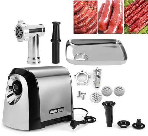 FORVE Heavy Duty Meat Mincer, Electric Sausage Maker with 2 Stuffing Tubes and 3 Grinding Plates, 3200W Max and Easy To Disassemble Clean, Stainless Steel, for Making Sausages, Bread Crumbs, Sauce