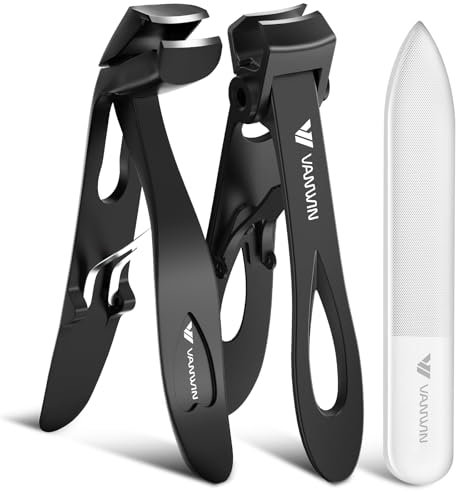 Coupe-Ongles pour Homme, VANWIN Coupe-Ongles pour Ongles Épais pour Seniors avec Large Ouverture de 16mm, Coupe-Ongles Ergonomique Robuste à Tête Inclinée avec Récupérateur pour Femme Noir