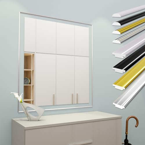 HEXIM selbstklebende Zierleisten flexibel universelle Profile Wandleiste Gold Chrom Weiß Schwarz 300cm Spiegelrand Möbel Deckenleiste (1 Leiste D1-W weiß)
