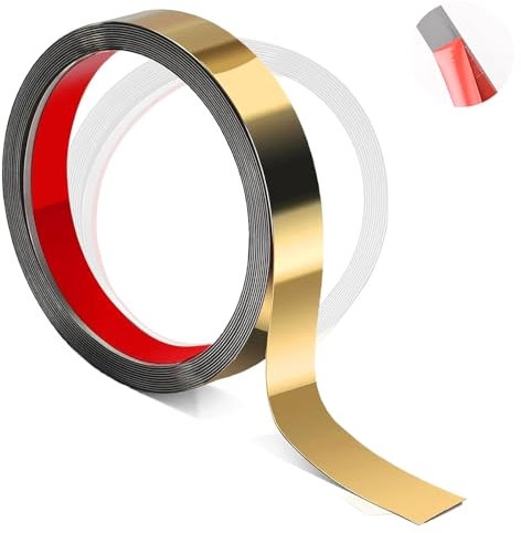 GANILITY Bande murale, bandes décoratives en acier inoxydable, moulures autocollantes, moulures et moulures, bande chromée autocollante, 5 m x 2 cm, pour la décoration des chambres et des salons, doré