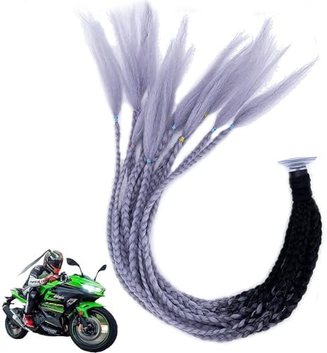 Motorrad Helm ZöPfe - Helmet Pigtails & Braids Wig, Ponytail Decoration für Motorrad, Roller & Fahrrad (Grau)