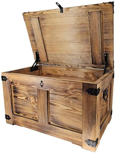 CREATIVE COOPER holzbox, schatztruhe, aufbewahrungsbox, Tisch, rustikal truhentisch, couchtisch, spielzeugkiste, 77x49x45 cm, Handarbeit holztruhe, Eco Holzöl Eiche