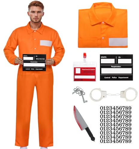 Matreeglam Prisoners Costume Unisex Adults, Prisoner Overall, Orange Jumpsuit Women Men, Convict Costume Fancy Dress for Halloween Cosplay